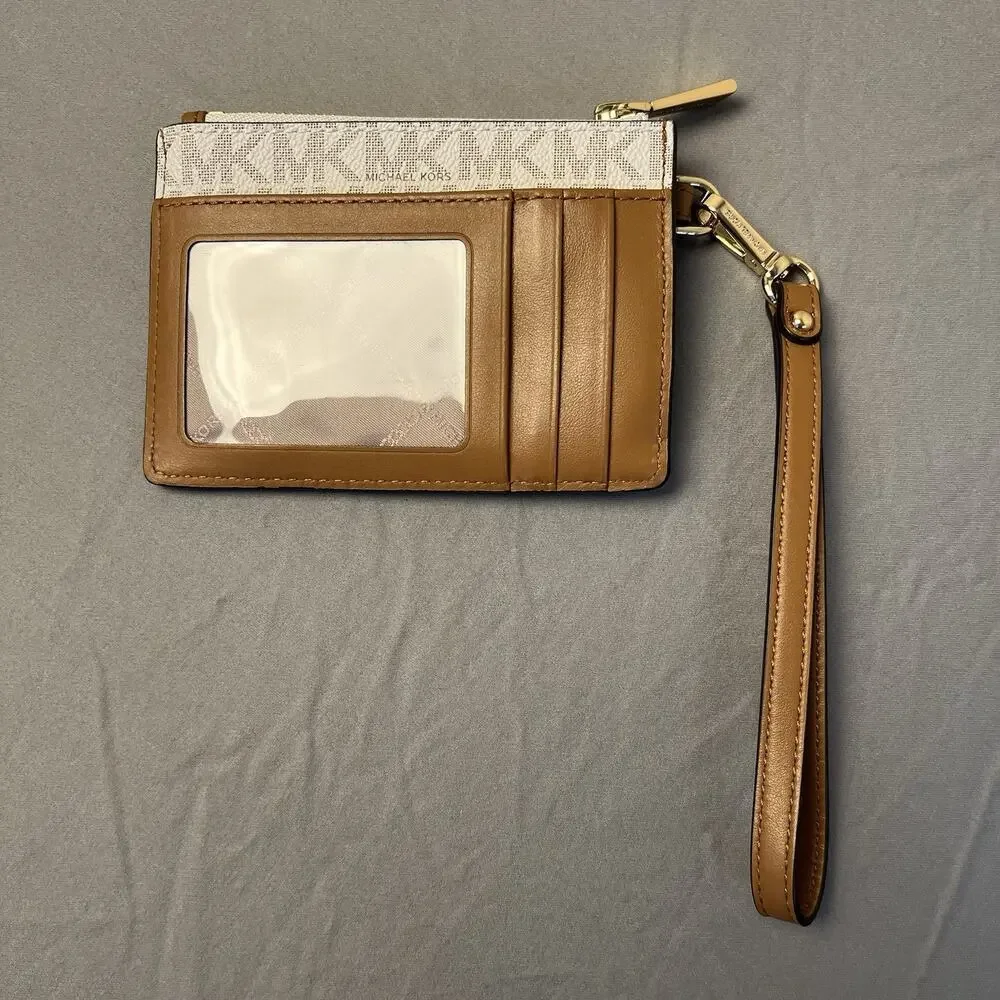 NWOT Michael Kors Jet Set Small Coin Purse Keychain Cardholder Wristlet Vanilla